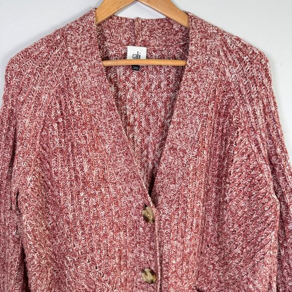 CABI CHUNKY CABLE KNIT GRANDMA CORE BUTTON DOWN CARDIGAN RED CREAM V NECK MEDIUM - Picture 3 of 12